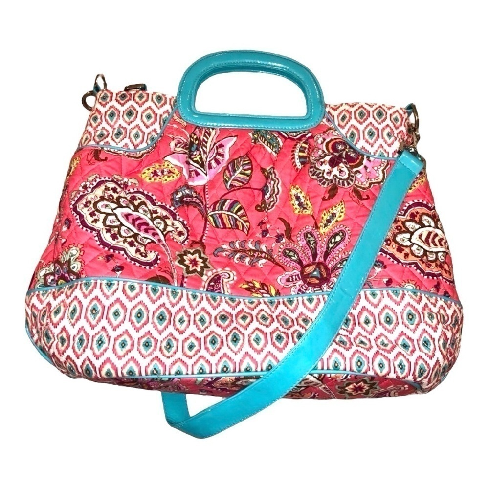 Vera Bradley Vintage Retired Charleston Tote Call Me Coral Floral Quilted Purse